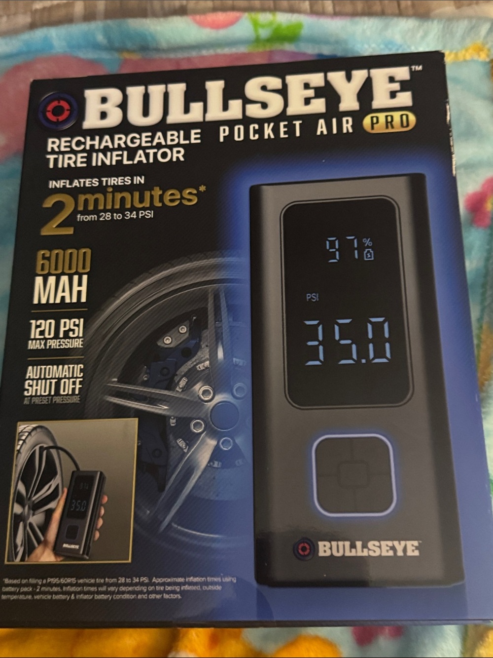 BULLSEYE Pro Rechargeable Pocket Tire Inflator - Black/Blue